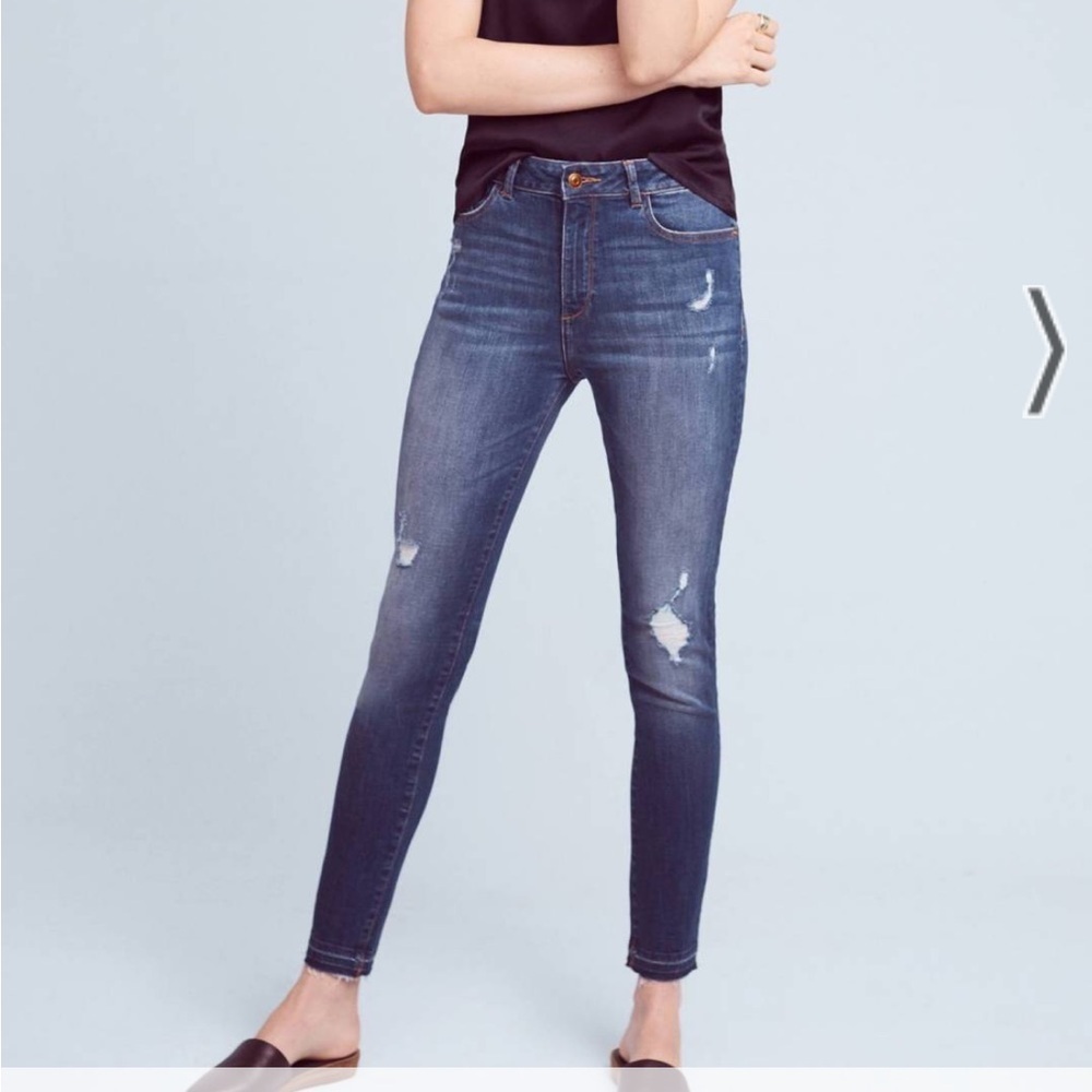 DL1961 Ryan mid rise Blue Skinny stretch Jeans Distressed knees size 25 waist